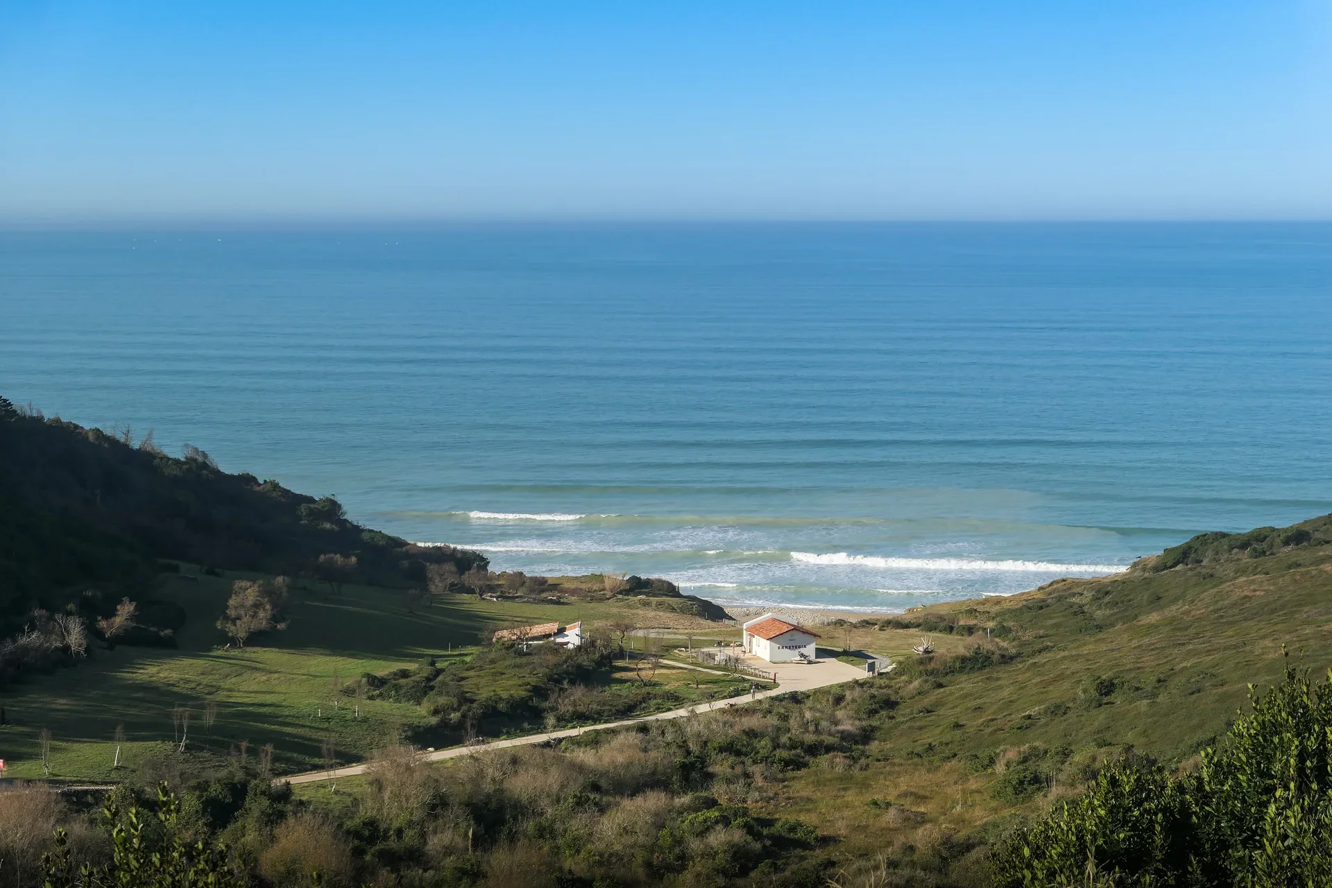 View over Erretegia beach and surf lines in Bidart on the Basque Coast